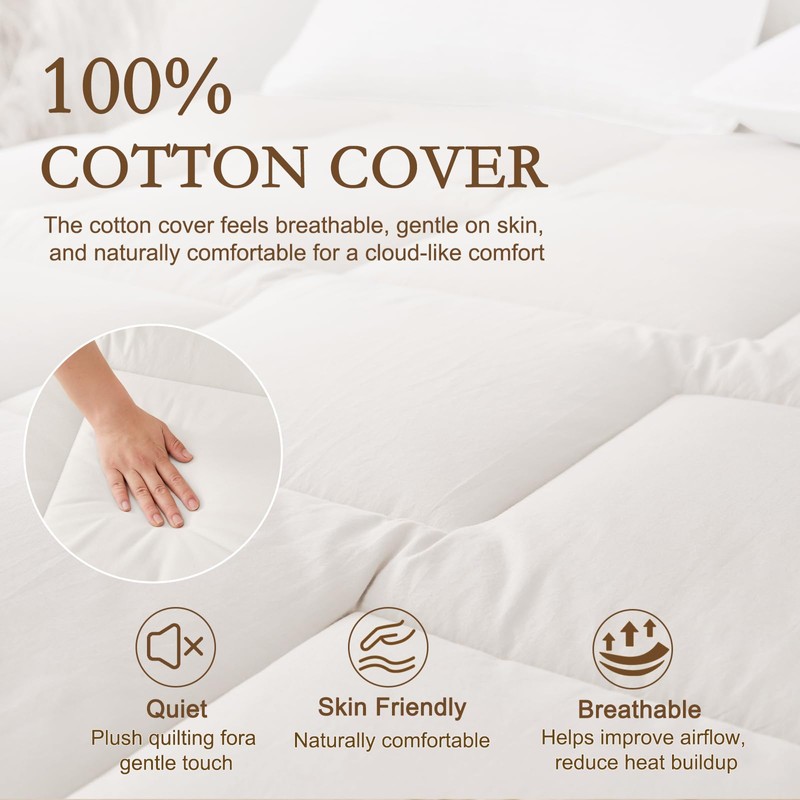 YOUR MOON Wool Mattress Pad Twin,51% Australian Wool, 500GSM-White
