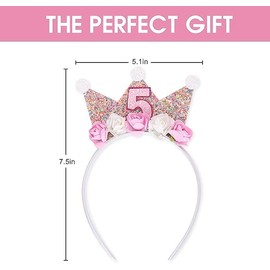 JIOLINK Birthday Crown Baby, Princess Crown Birthday Headband with Rose Flowers, Birthday Crowns Girls Headband for 2/3/4/5 Year Baby Children Birthday Party (5)