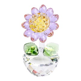 fairyflores Girasol de Cristal Decorativa - Artesanía Brillante para Hogar y Oficina, Regalo Elegante para Mujeres, Adorno de Vidrio con Base Tallada (Lila)