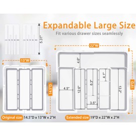Homecor Kitchen Utensil Drawer Organizer, Large 22"x 19" Expandable Silverware Organizer with Removable Knife Block, Utensil Holder and Cutlery Tray, Kitchen Spatula Tools and Gadgets Storage, White