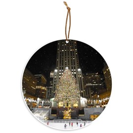 Christmas in New York Rockefeller Center Ice Skaters Tree Ornament/Rear View Mirror Hanging Ornament - Car Mirror Hanging Accessories