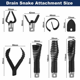9Pcs Drain Snake Drill Attachment Cutter and Auger Set for 50FT-100FT Drain Machines Heavy-Duty Manganese Steel Cutters Fits 5/16" to 3/4" Cable Drains Cleaning Tools with Storage Case