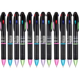 Retractable Ballpoint Pens Multicolor Pens 4 Colors Ink (Black, Blue, Red and Green) Gel Ink Ball Point Pens (12 Pack)