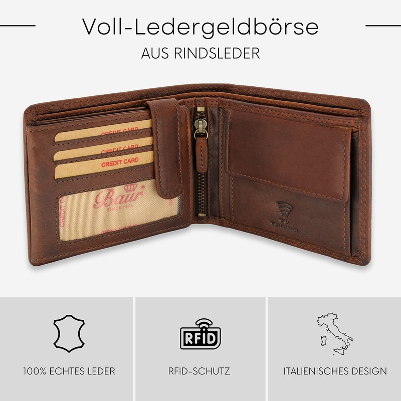 Baur Men's Genuine Leather Wallet with RFID Protection, Landscape Format,