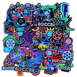 50pcs Neon Soccer Stickers, Waterproof Football Decals Cool Self-Adhesive Soccer Ball Sticker Soccer Team Gift for Kids Water Bottles Laptop Scrapbook Luggage Skateboard