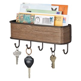mDesign Key Holder with Tray - Versatile Key Holder with Letter Tray for Post or Mobile Phones