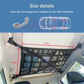Car Ceiling Cargo Net Pocket Strengthened Load-Bearing DesignDouble-Layer Mesh Organizer for SUVs, Road Trips, and Car Camping Essentials (Black, 31.5"x21.6")