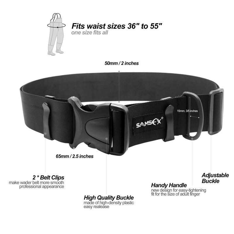 SAMSFX 2" Adjustable Fishing Wader Belt Duty Wading Belts Fits