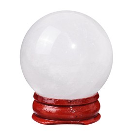 Nupuyai Natural Rock Crystal Ball with Wooden Stand, Feng Shui Crystal Stone Sphere Sculpture Home Office Decor Scrying Meditation Crystal Ball, 40-45mm