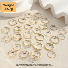 CHUANFU 28 Piece Rings Gold Set, Knuckle Rings Set for Women, Simple Stacking Rings, Mixed Size, Petite Knuckle Rings, Thumb Rings, Statement Ring, Jewellery for Girlfriend, Wife, Mom