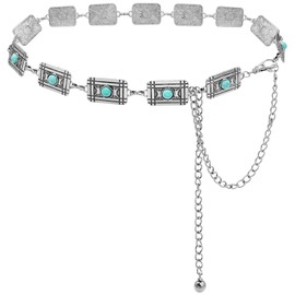 HIQUACC Women's Turquoise Concho Belt Western Cowgirl Metal Chain Belt Boho Waist Chain Belt (C Silver-S)