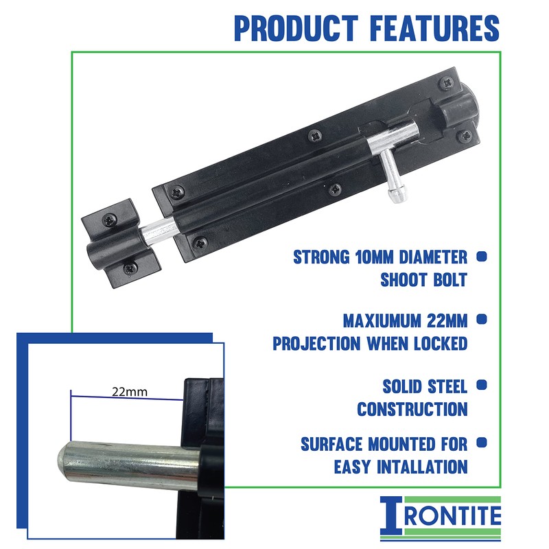 IRONTITE® 2 Pack Tower Bolt Black, Gate Bolts for Wooden