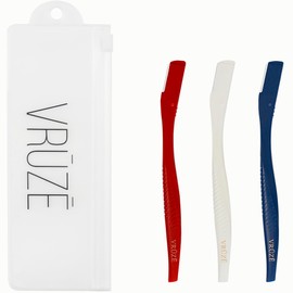 VRŪZĒ Dermaplane Razor, Eyebrow Razor & Peach Fuzz Remover, Micro-Pitch Facial Razors for Men & Women, Dermaplaning tool for Sensitive Skin Exfoliation with Protective Cover, Red, White, Blue (3-pack)