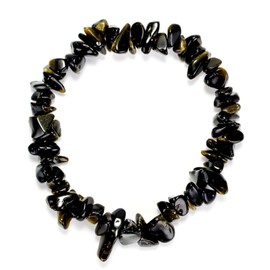 Herxion Gold Black Obsidian Bracelet Men & Women - Irregular Chips Black Natural Genuine Gemstone Raw Healing Crystal Bead Bracelet - ‌Protective Energy, Emotional Balance & Wealthy - Elastic Size