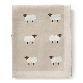 Hadetoto 100% Cotton Baby Blanket Knit Soft Cozy Swaddle Receiving Blankets Toddler Infant Blanket with Lovely Sheeps for Newborn Boy Girls - Khaki, 90 x 70cm