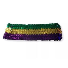 MGC Sequin Mardi Gras Elastic Headband Purple Green Gold