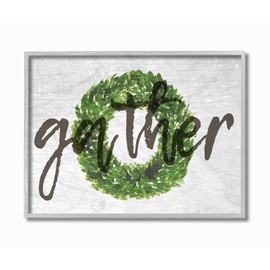 Stupell Industries Gather Boxwood Wreath Typography Grey Framed Wall Art, 16 x 20, Design by Artist Daphne Polselli