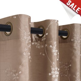 jinchan Faux Silk Floral Embroidered Sheer Curtains for Bedroom Embroidery Curtain for Living Room, 2 Panels, 95" Taupe