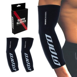 Gorletic Elbow Compression Sleeves (Pair) - Elbow Support - Non-Slip and Elastic for Calisthenics, Fitness, Gym and Epicondylitis - Men/Women, Black, Large