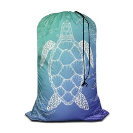 Swono Sea Turtle Laundry Bags for Travel, Home, Camping and Gym Water Bubble Seaweed Sea Life Laundry Hamper Basket 28" x 40", Football Grid Oxford Cloth