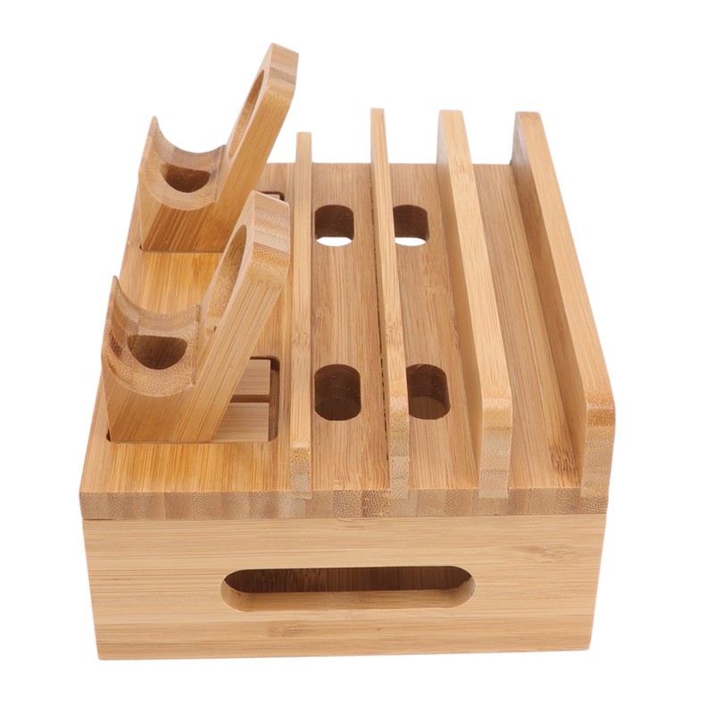 Bamboo Charging Station Multifunction 5 Ports Charging Station Rack for