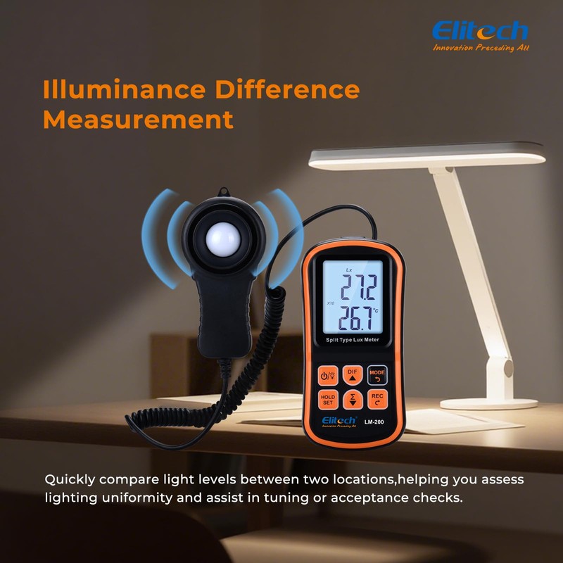 Elitech Digital Light Meter Portable Luxmeter with LCD Display, Range