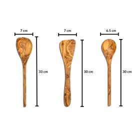 Cleminson® Handcrafted Olive Wood Utensils 3 Piece Set – Wooden Spatula, Spoon & Sauce Spoon with Corner or 3-Piece Set (3-Piece Set)