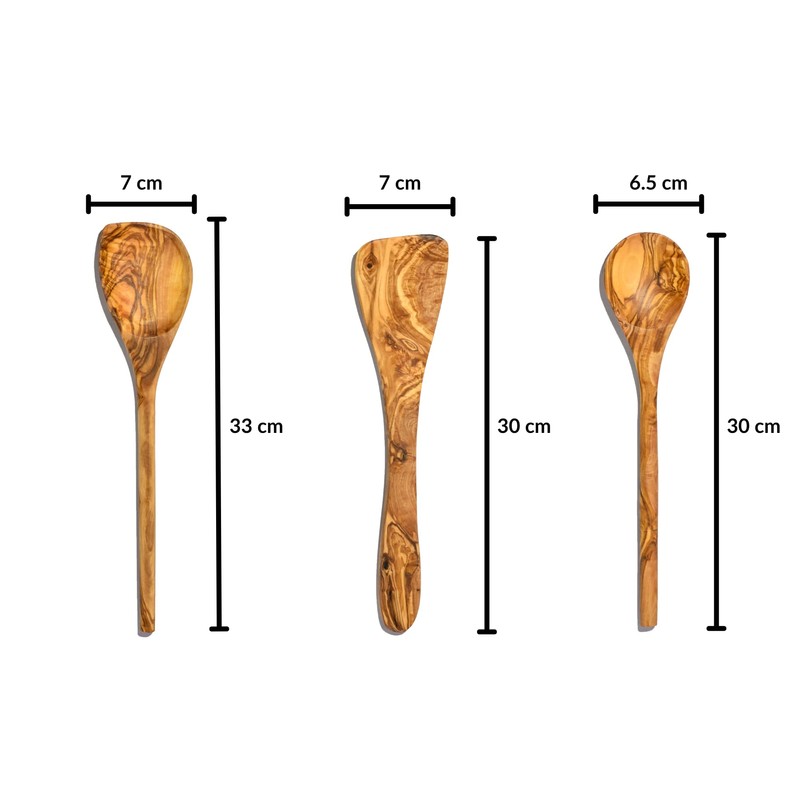 Cleminson® Handcrafted Olive Wood Utensils 3 Piece Set – Wooden
