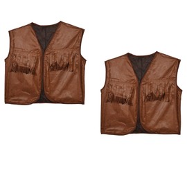 Beistle 2 Piece Western Theme Brown Faux Leather Cowboy Vests With Fringe, Wild West Costume Accessories, Celebrating With You Since 1900