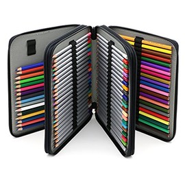 BTSKY Deluxe PU Leather Pencil Case For Colored Pencils - 120 Slot Pencil Holder with Handle Strap Handy Colored Pencil Box Large(Black)