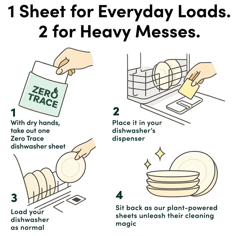 Zero Trace Dishwasher Detergent Eco-Friendly Sheets for Dish Washing -
