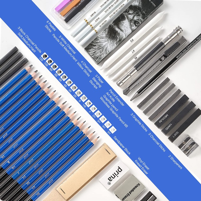 Prina 50 Pack Drawing Set Sketch Kit, Sketching Supplies with