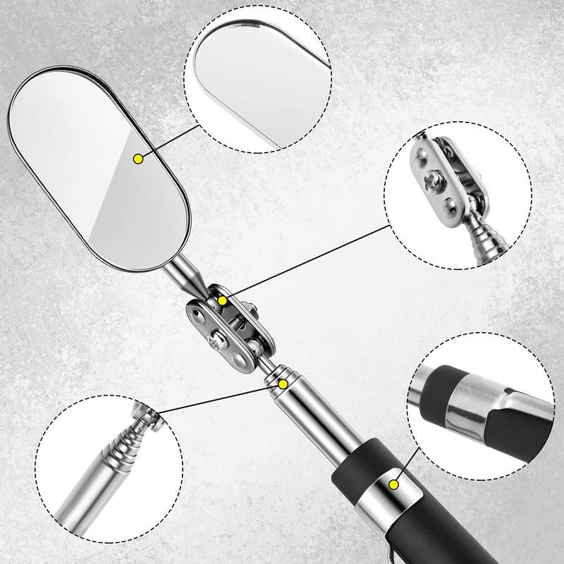 3 Pieces Telescoping Inspection Mirror Round Square Mirror Inspection Tool