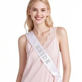 Bride Sash White Pearls Rhinestones Bride Sash for Wedding, Bridal Shower, and Engagement