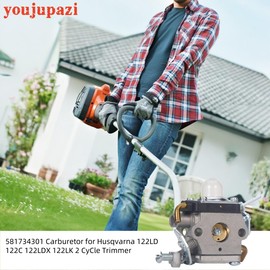 youjupazi 581734301 574386701 Carburetor Kit with 574603901 Line Trimmer Fuel Filter for HUSQ 122LD 122C 122LDX 122LK 2 CyCle Trimmer Edger Parts Replace 574386701 581734301 Carb