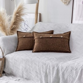 Home Brilliant 12x20 Pillow Cover Linen Lumbar Pillow Covers Farmhouse Decorative Throw Pillows for Couch Living Room Bedroom, Set of 2(30x50 cm), Brown