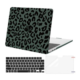 MOSISO Compatible with MacBook Air 13 inch Case 2025 2024 2023 2022 M3 A3113 M2 A2681, Plastic Leopard Grain Hard Case&Keyboard Skin&Screen Film Compatible with MacBook Air 13.6 inch Case, Green