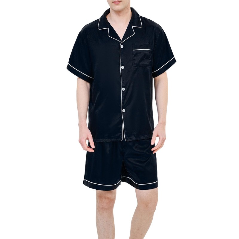 AprBean Mens Pajama Set Silky Fabric Short Sleeve Loungewear Two