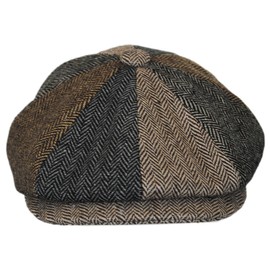 Jaxon Herringbone Patchwork Wool Blend Newsboy Cap (X-Large) Multi