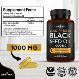 NEW AGE NEW AGE Black Seed Oil Softgel Capsules - Premium Cold-Pressed Nigella Sativa Producing Pure Black Cumin Seed Oil - Non-GMO & Vegetarian (120 Softgels)