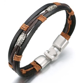 HALUKAKAH ● Retro ● Men's Leather Bracelet Vintage Style 8.66In 22cm with Free Giftbox