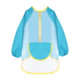 TOPWAYS Kids Art Aprons, Waterproof Artist Smock for Kids, TPU Children Apron with Long Sleeves, Child Drawing Clothes Cover, Child Gardening Painting Aprons Age 4 to 12 Years (green, L(4-8 years))