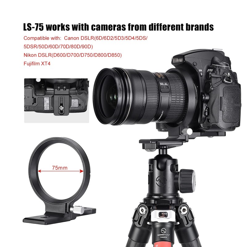 SUNWAYFOTO LS-75 75 mm Universal Swivel Cuff for DLSR Cameras,