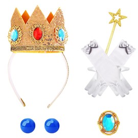 REYOK 5 Piece Costume Sets for Girls, Princess Crown, White Bow Gloves, Star Wand, Earring for Girls Decoration, Dance Parties and Role Play