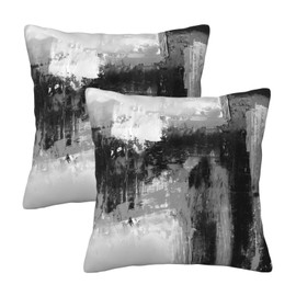 QUALKNOY Set of 2 Velvet Black and White Cushion Covers 45 x 45 cm Modern Art Abstract Throw Pillow Case 18"x18" for Living Room Sofa Bed Outdoor Garden Home Decor Pillowcases