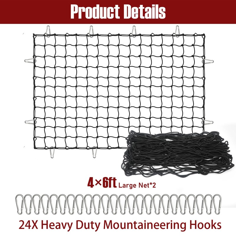 2 Pack Cargo Net for Pickup Truck Bed, 4' x