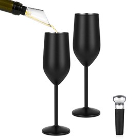 Lifecapido 2 Pack Stainless Steel Champagne Glasses, 8oz Stemmed Unbreakable Champagne Glasses, Elegant Stainless Steel Champagne Flutes for Party Wedding Christmas Anniversary, Black