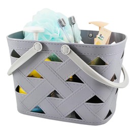 MINDFARGE - Cesta portátil para ducha, cesta de almacenamiento de plástico con mango grueso y agujeros de drenaje, organizador para baño, despensa, cocina, recámara universitario, campamento (gris