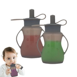 Reusable Silicone Baby Food Pouches: 2 Pack Baby Food Storage Refillable Squeeze Pouches for Toddler Kids Babies-Reusable pouches for Homemade Organic Purees Applesauce Yogurt Juices 4.78OZ Grey