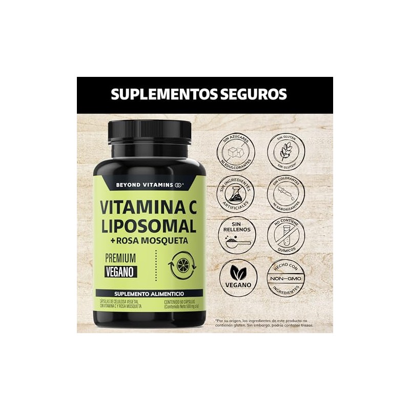 Beyond Vitamins | Vitamina C Liposomal 300mg Potenciado con Rosa